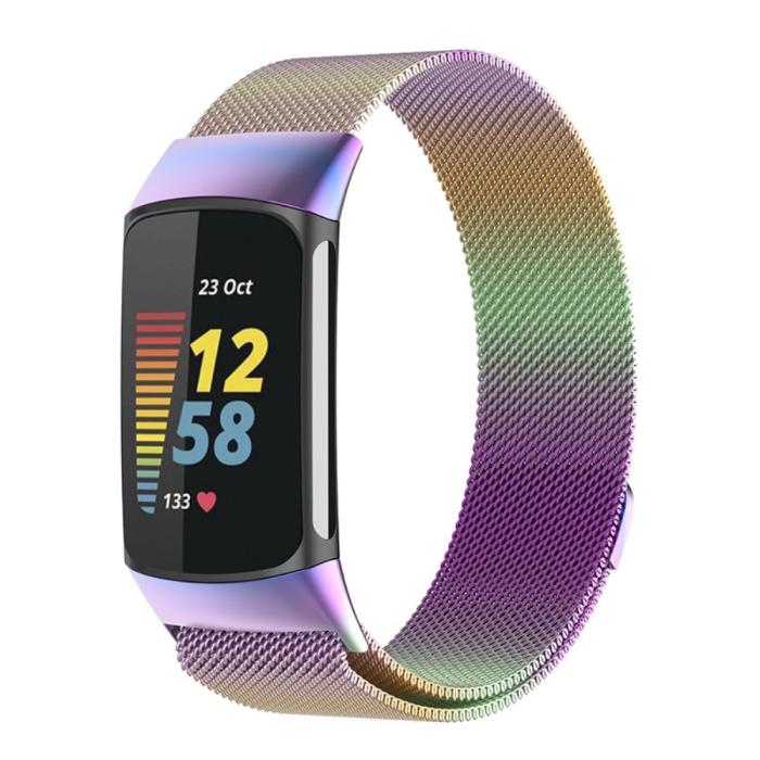 Bild 3, Fitbit Charge 6 / 5 Metall Armband Milanese Loop Oil Fade