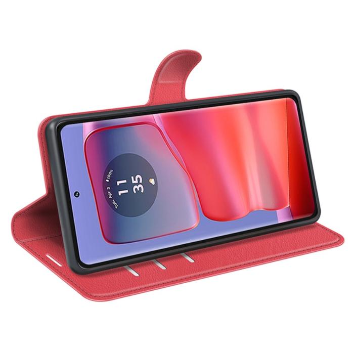 Bild 3, Motorola Edge 50 Pro 5G Litchi Läder Fodral Röd