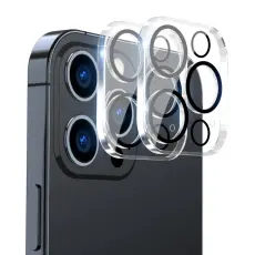 ENKAY iPhone 15 Pro / 15 Pro Max 2-PACK Linsskydd BlackRing H&auml;rdat Glas