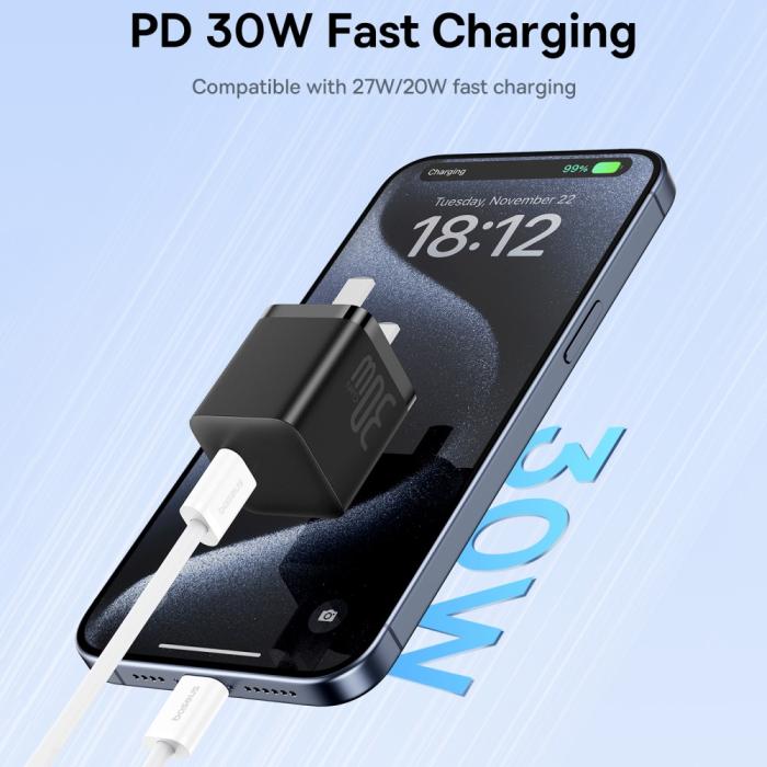 Bild 3, Baseus 2m 30W PD USB-C - USB-C Kabel Superior Series 2 Vit