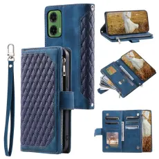 Motorola Moto G35 5G Pl&aring;nboksfodral Rhombus L&auml;der Bl&aring;