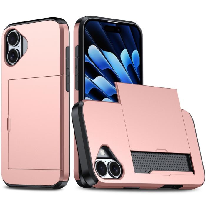Bild 1, iPhone 16 Skal Hybrid Med Kortfack Roséguld
