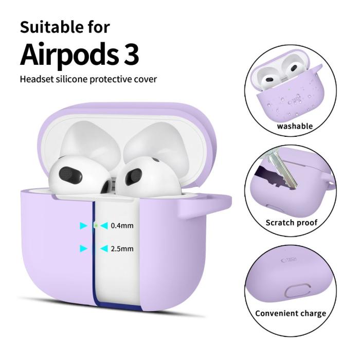 Bild 2, Tech-Protect AirPods 3 Skal Silikon Hook Lavender