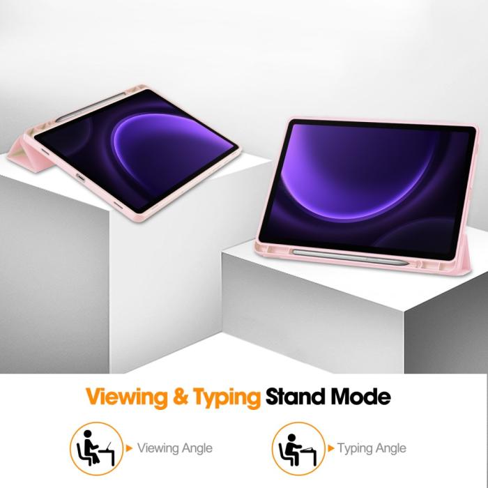Bild 4, Samsung Galaxy Tab S9 FE Fodral Läder Pennhållare Rosa