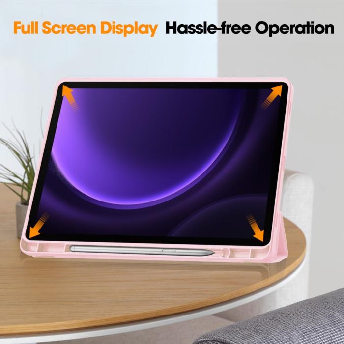 Bild 5, Samsung Galaxy Tab S9 FE Fodral Läder Pennhållare Rosa