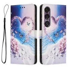 Sony Xperia 1 VII Fodral Med Tryck Hj&auml;rta / Fj&auml;rilar