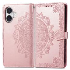 iPhone 16 Plus Fodral Mandala Läder Roséguld