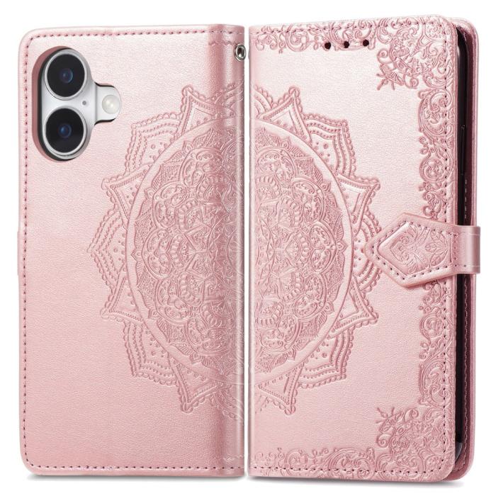 Bild 1, iPhone 16 Plus Fodral Mandala Läder Roséguld