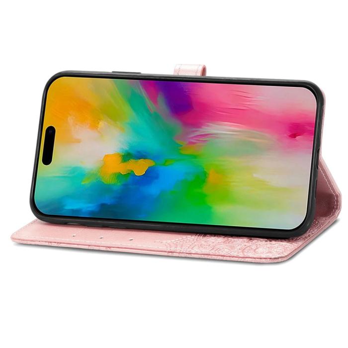 Bild 3, iPhone 16 Plus Fodral Mandala Läder Roséguld