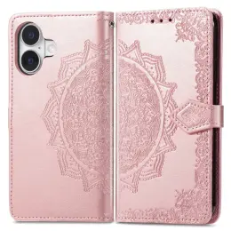 iPhone 16 Plus Fodral Mandala Läder Roséguld