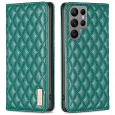 BINFEN Galaxy S25 Ultra Fodral Flip Diamond L&auml;der Gr&ouml;n