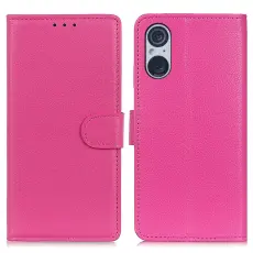 Sony Xperia 5 V Fodral Litchi L&auml;der Rosa