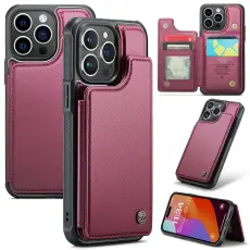 CASEME iPhone 15 Pro Skal RFID Kickstand Pl&aring;nbok Vinr&ouml;d