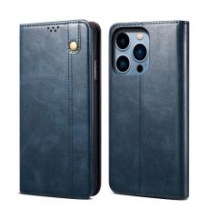 iPhone 14 Pro Fodral Flip Wax Läder Blå