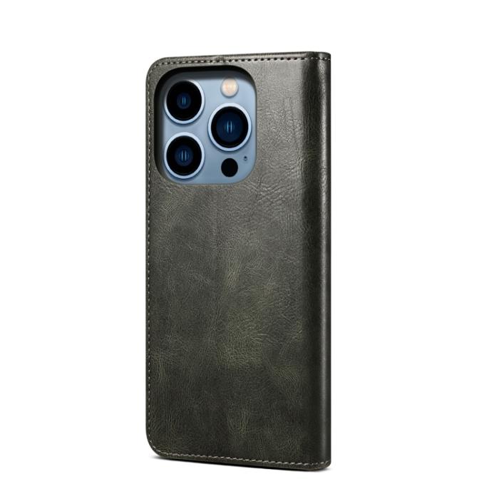 Bild 3, iPhone 14 Pro Fodral Flip Wax Läder Mörk Grön