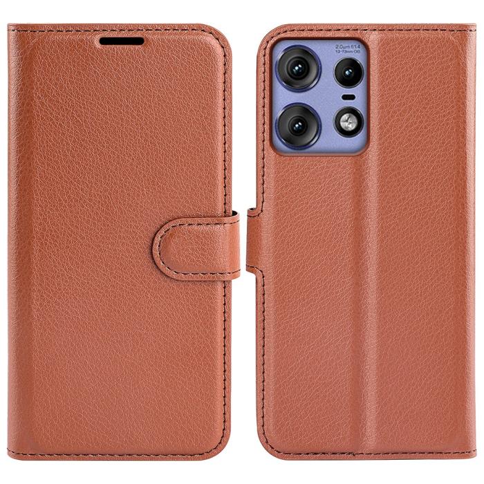 Bild 1, Motorola Edge 50 Pro 5G Litchi Läder Fodral Brun