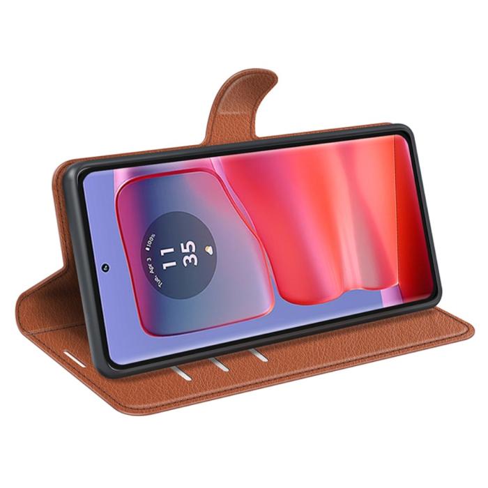 Bild 3, Motorola Edge 50 Pro 5G Litchi Läder Fodral Brun