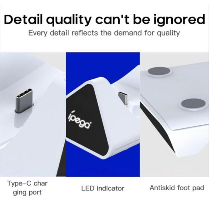 Bild 4, iPega Sony PS5 DualSense LED USB-C Snabbladdningsstation Vit