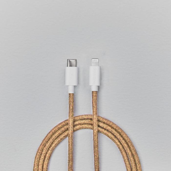 Bild 6, Smartline 2m USB-C - Lightning MFi Fuzzy Laddningskabel Sand