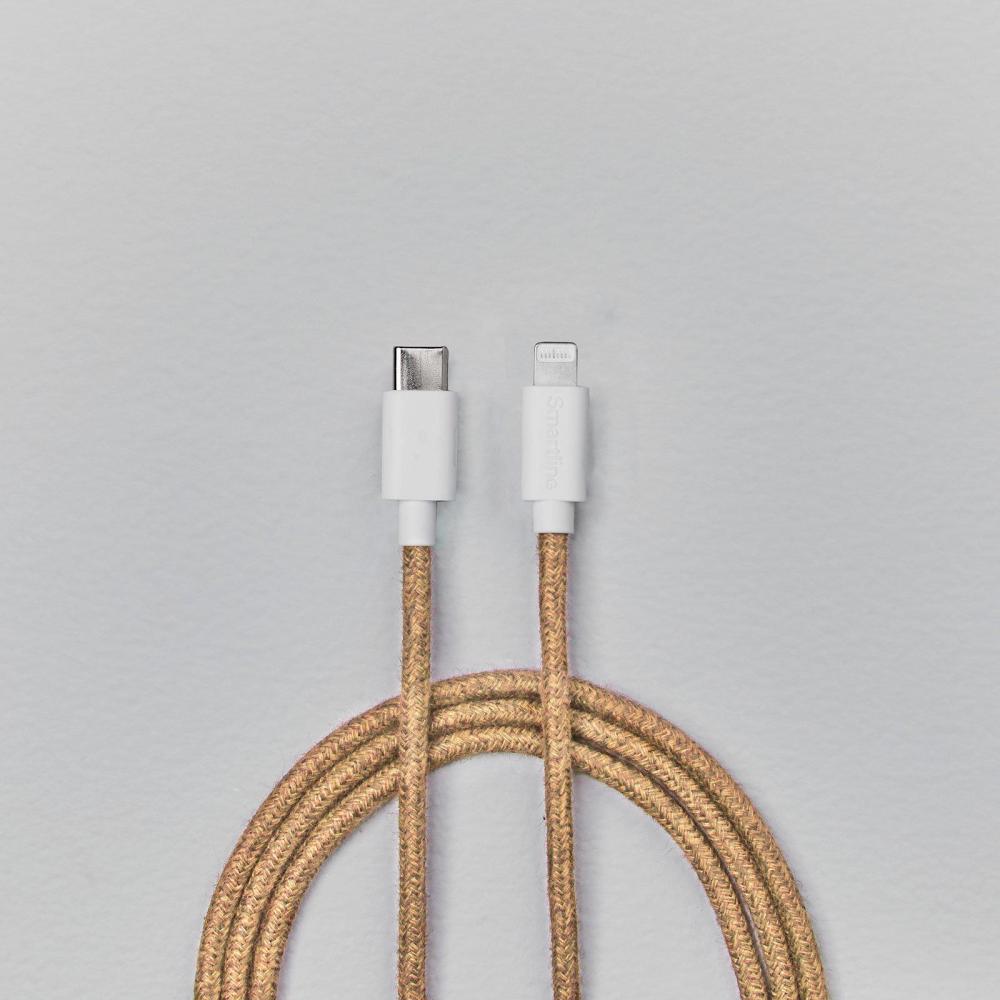 Smartline 2m USB-C - Lightning MFi Fuzzy Laddningskabel Sand