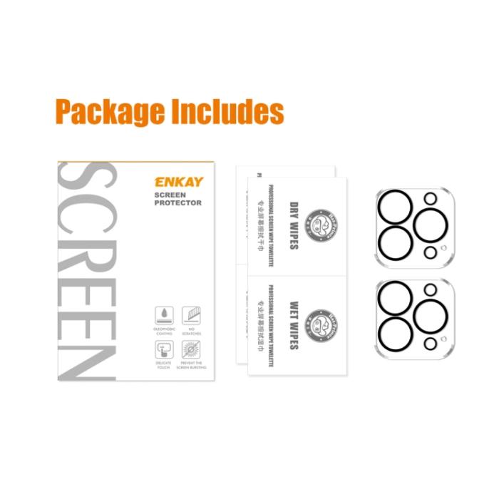 Bild 6, ENKAY iPhone 15 Pro / 15 Pro Max 2-PACK Linsskydd BlackRing Härdat Glas