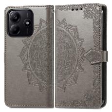 Xiaomi Redmi Note 14 5G Fodral L&auml;der Mandala Tryck Gr&aring;