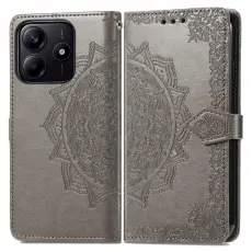 Xiaomi Redmi Note 14 5G Fodral L&auml;der Mandala Tryck Gr&aring;