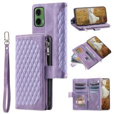 Motorola Moto G35 5G Pl&aring;nboksfodral Rhombus L&auml;der Lila