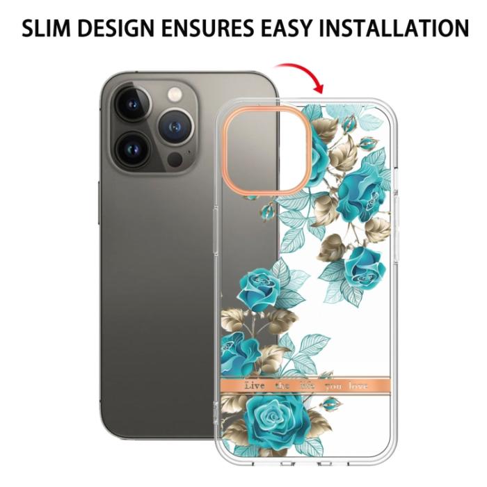 Bild 2, iPhone 15 Pro Skal Med Tryck Blåa Rosor