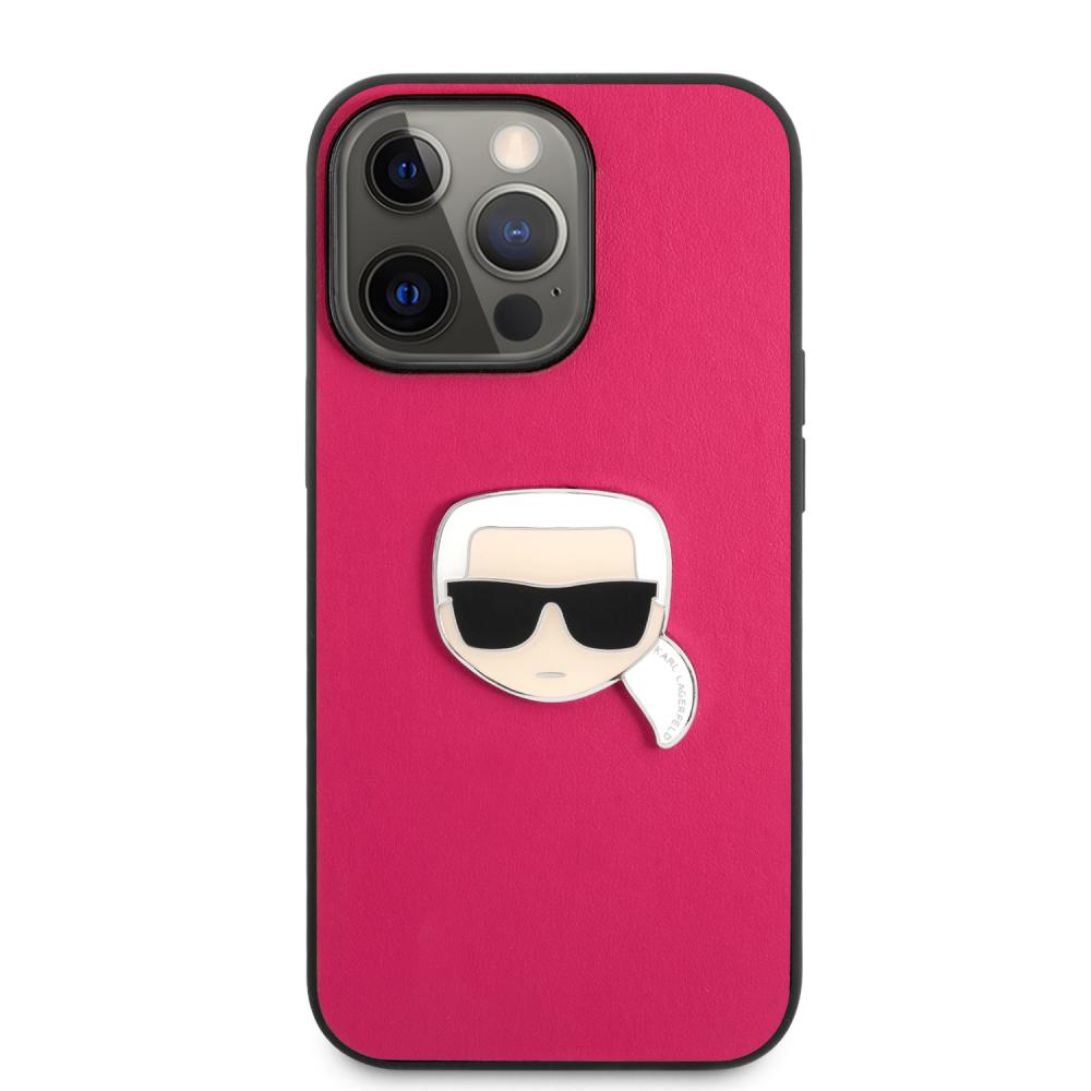 Karl Lagerfeld iPhone 13 Pro Skal PU Läder Karl Head Rosa