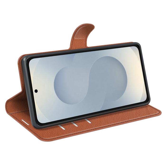 Bild 3, Samsung Galaxy S25 Edge Fodral Litchi Läder Brun