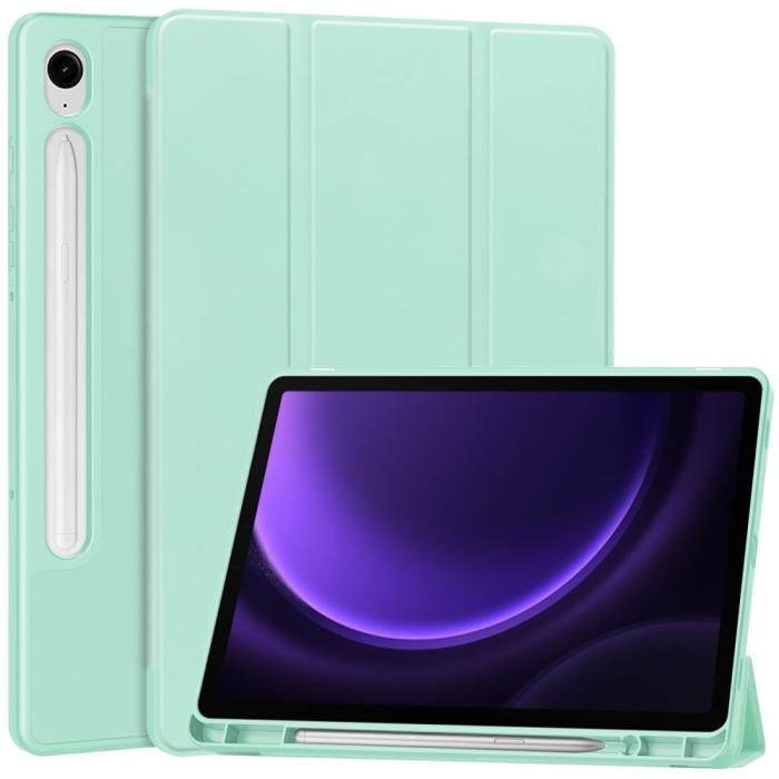 Bild 1, Samsung Galaxy Tab S9 FE Fodral Läder Pennhållare Grön