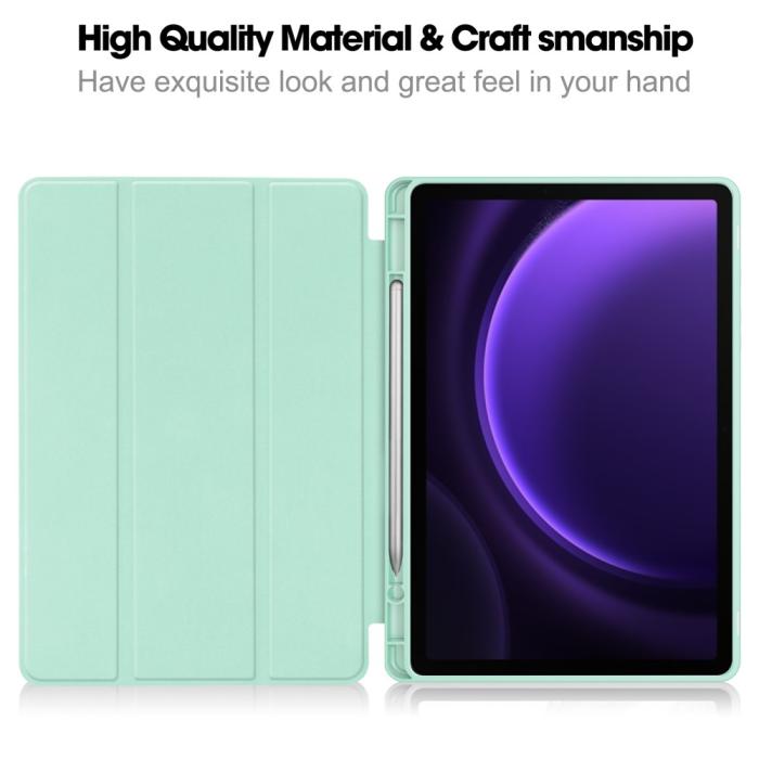 Bild 2, Samsung Galaxy Tab S9 FE Fodral Läder Pennhållare Grön