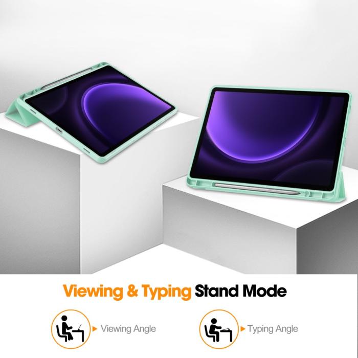 Bild 4, Samsung Galaxy Tab S9 FE Fodral Läder Pennhållare Grön