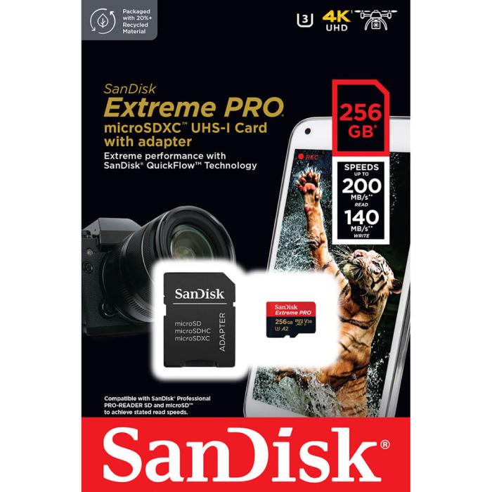 Bild 2, SanDisk MicroSDXC Extreme Pro 256 GB 200MB/s Inkl. Adapter