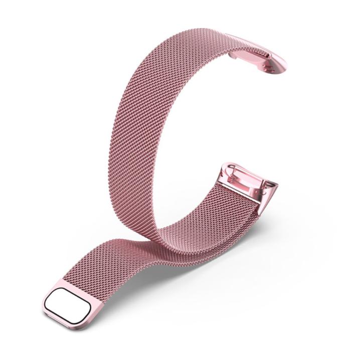Bild 2, Fitbit Charge 6 / 5 Metall Armband Milanese Loop Rosa