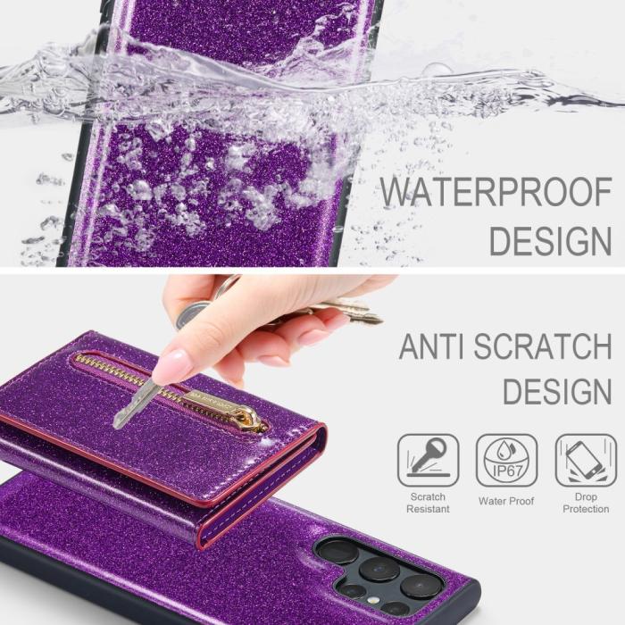 Bild 6, DG.MING Galaxy S24 Ultra Skal Magnetisk Plånbok Glitter Lila