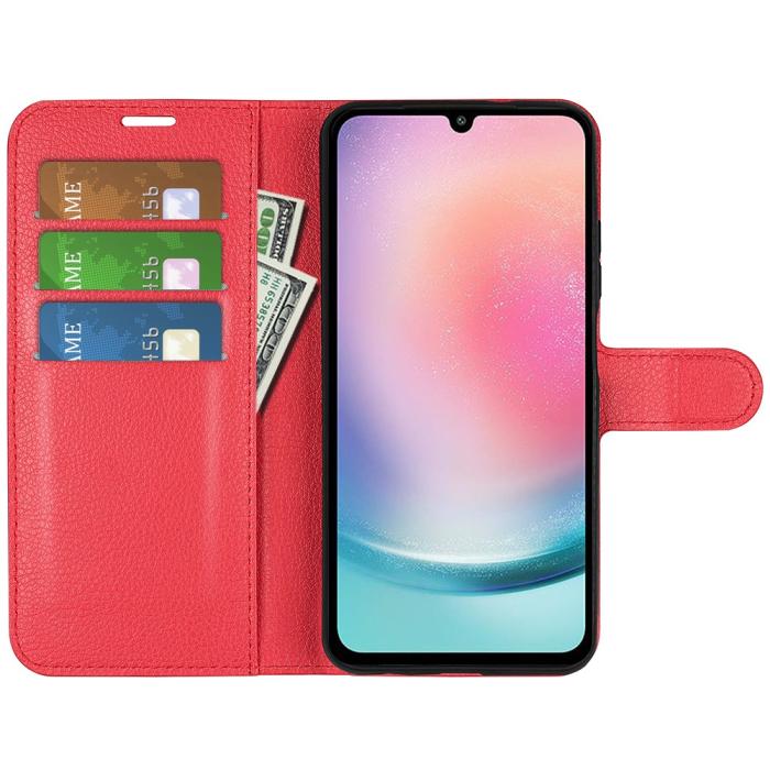 Bild 2, Samsung Galaxy A25 5G Fodral Litchi Läder Röd