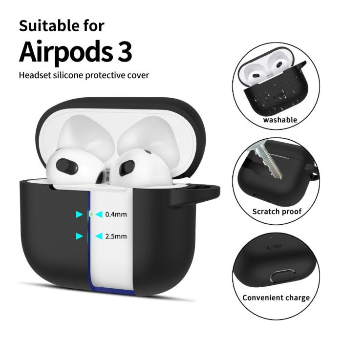 Bild 2, Tech-Protect AirPods 3 Skal Silikon Hook Svart