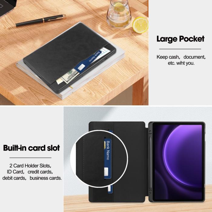 Bild 3, Galaxy Tab S9 FE Fodral Business Läder Pennhållare Svart