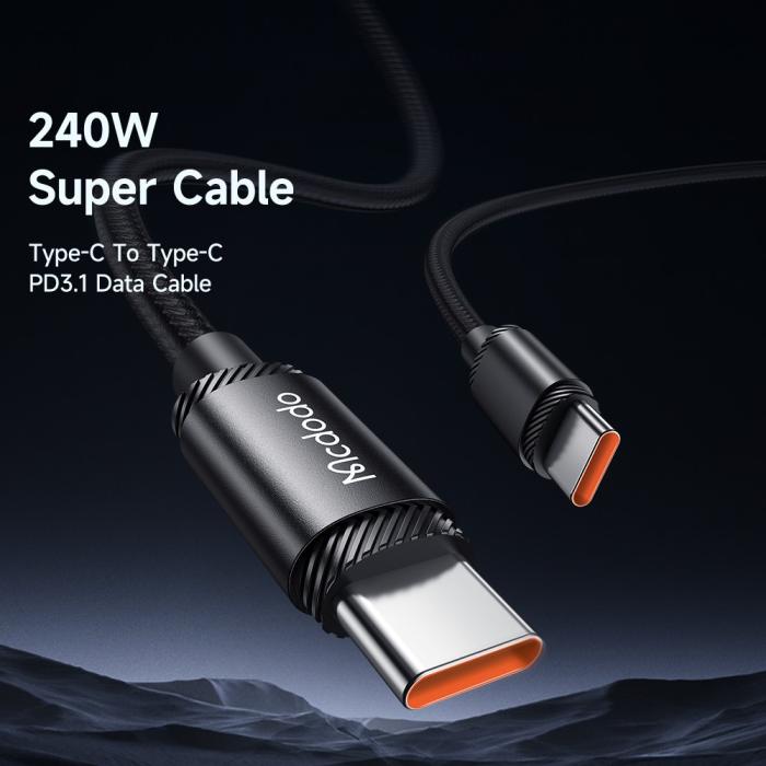 Bild 2, Mcdodo 2m 240W PD USB-C - USB-C Nylonkabel Svart
