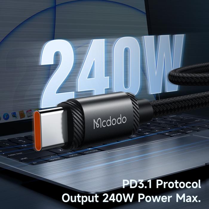 Bild 3, Mcdodo 2m 240W PD USB-C - USB-C Nylonkabel Svart