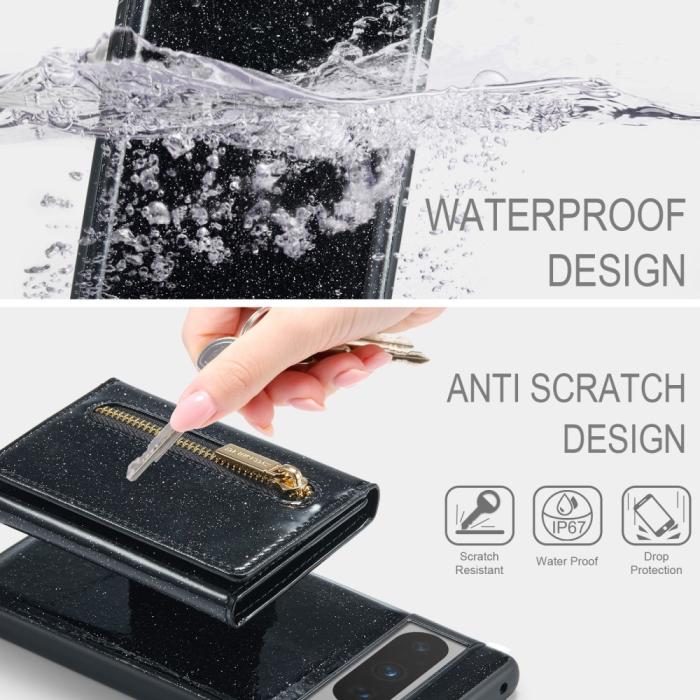 Bild 5, DG.MING Google Pixel 8 Pro Skal Magnetisk Plånbok Glitter Svart