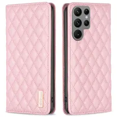 BINFEN Galaxy S25 Ultra Fodral Flip Diamond L&auml;der Rosa