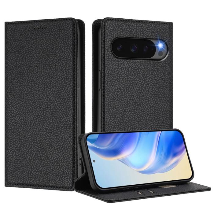 Bild 2, Google Pixel 10/10 Pro / 9/9 Pro Fodral RFID Litchi Läder Svart