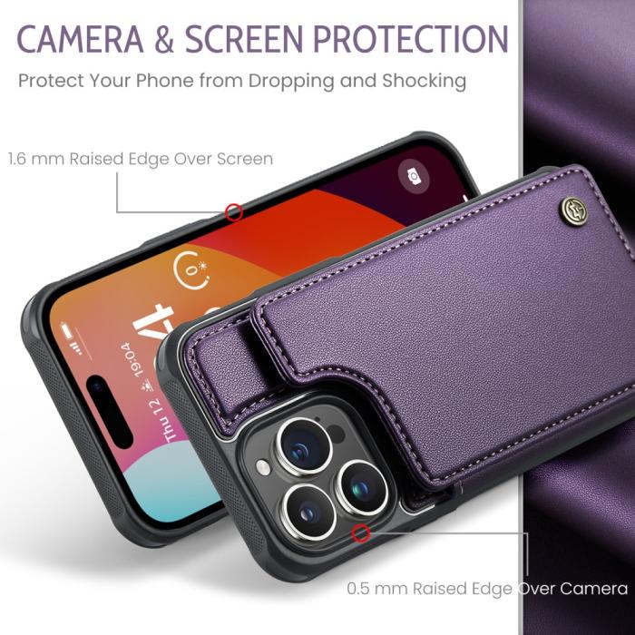 Bild 5, CASEME iPhone 15 Pro Skal RFID Kickstand Plånbok Lila