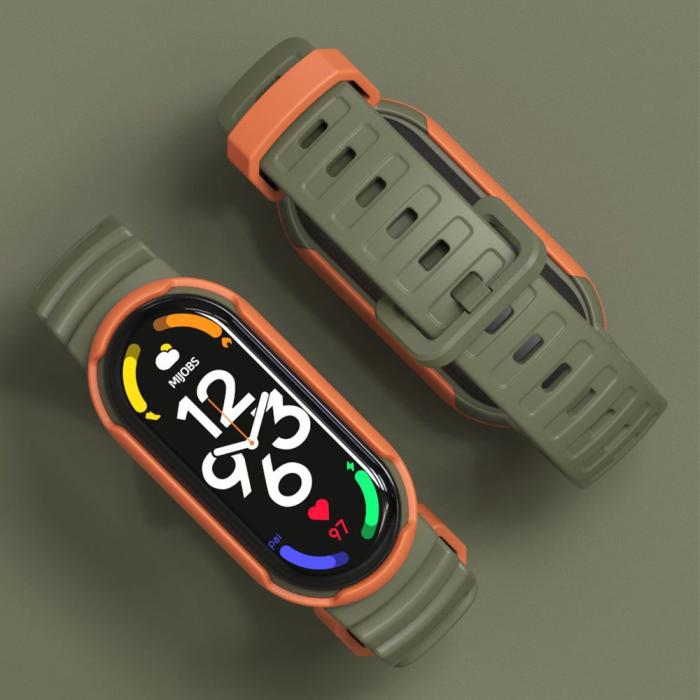 Bild 5, Tech-Protect Xiaomi Mi Smart Band 5/6/7 Armband Hybrid Grön/Orange