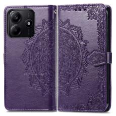 Xiaomi Redmi Note 14 5G Fodral L&auml;der Mandala Tryck M&ouml;rk Lila