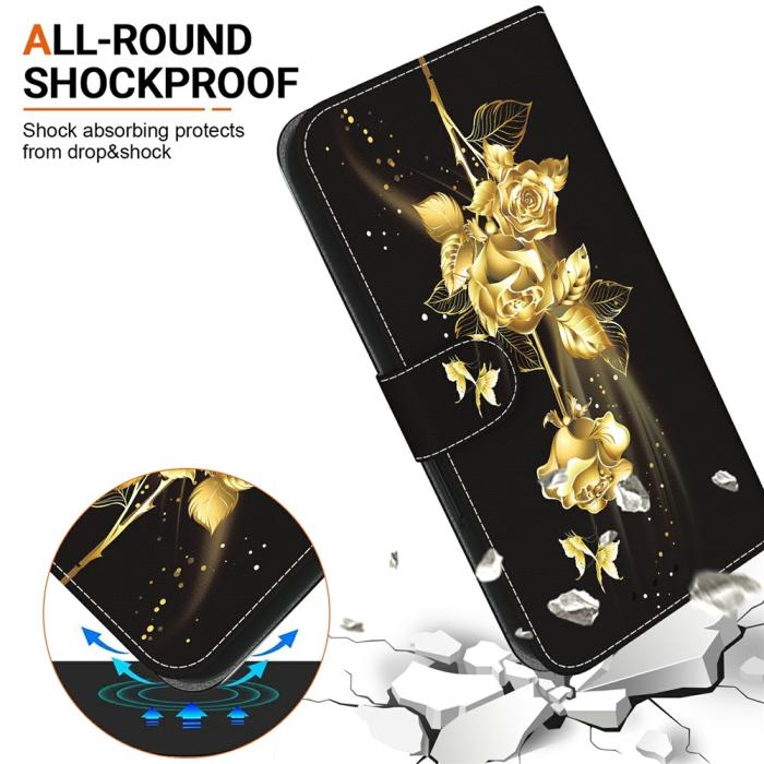 Bild 3, Samsung Galaxy A27 5G Fodral Läder Blommor Guld