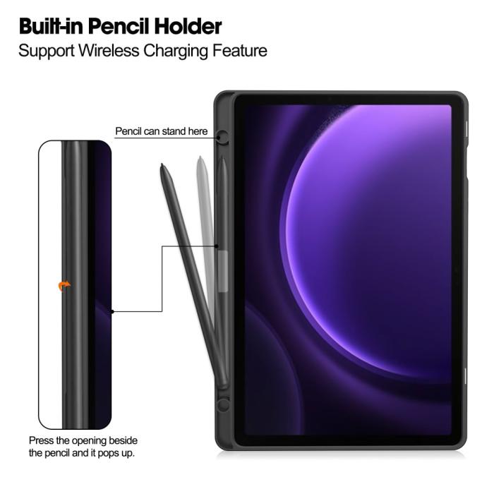 Bild 6, Galaxy Tab S9 FE Fodral Business Läder Pennhållare Svart